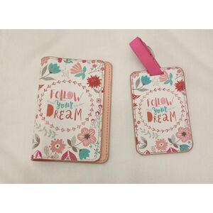 Passport holder & luggage tag set. Floral. Pink, travel accessories